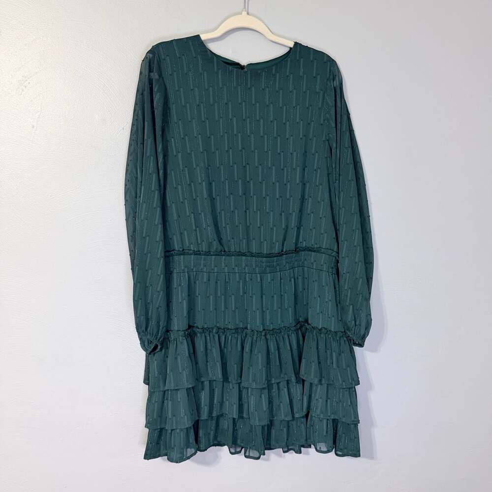 Express Teal Clip Dot Tiered Ruffle Mini Dress Size XL